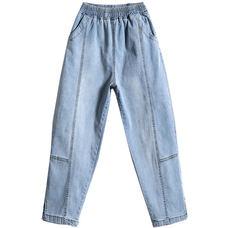 

Harem pants for women cotton blend denim jeans casual plus size elastic waist bloomers capris female high waist loose tyn2008