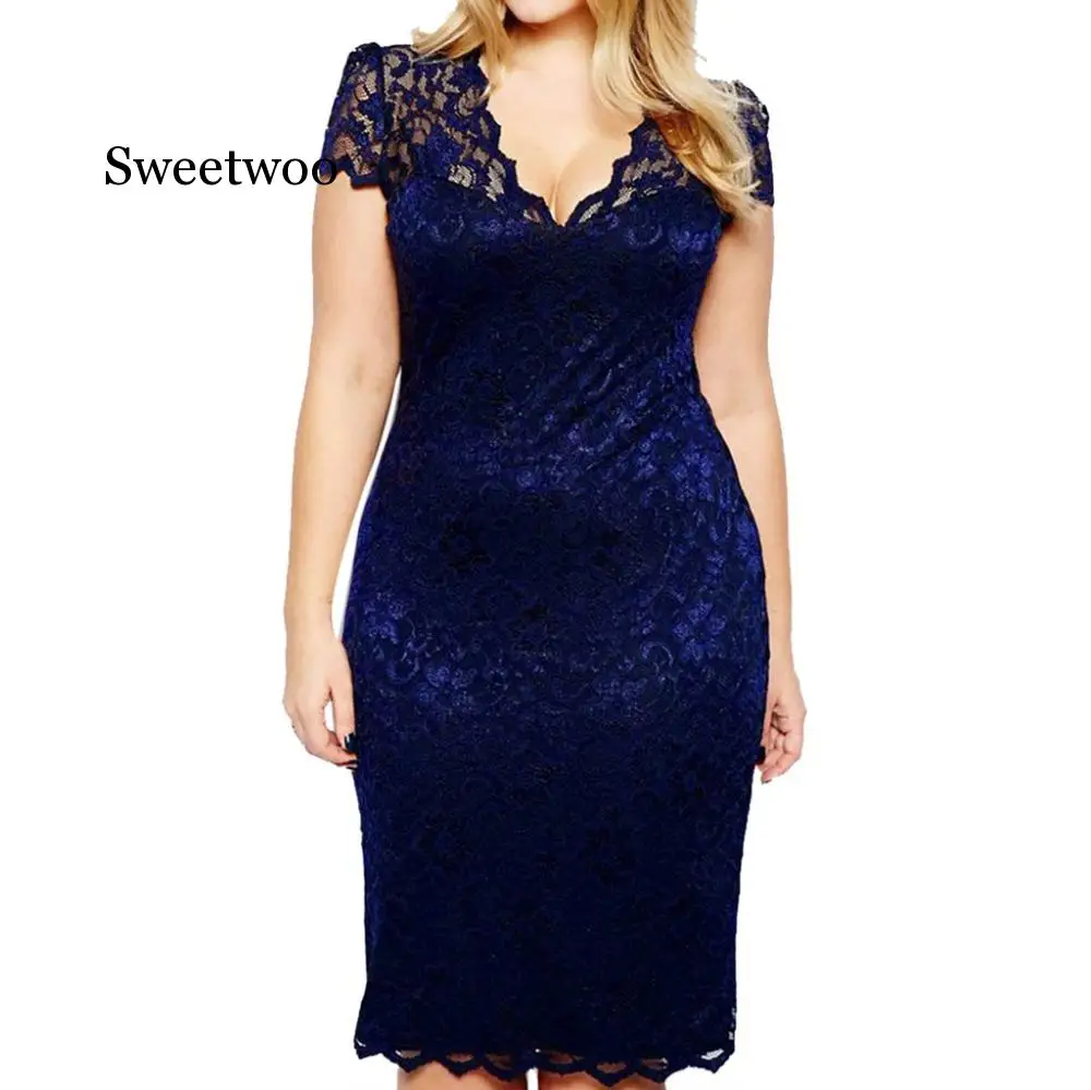 2020 Dress Woman Party Night Fashion Women Sexy Plue size Solid Short Sleeve V-Neck Lace Hollow out vestido | Женская одежда
