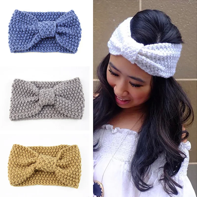 Женская вязаная повязка на голову зимняя теплая плетеная шерстяная с узлом