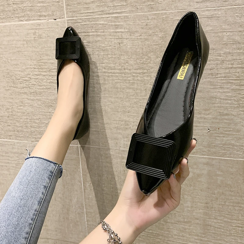 

Shoes Woman Flats Soft All-Match Casual Female Sneakers Pointed Toe Autumn Dress New Fall Moccasin Summer Leisure Solid PU Basi