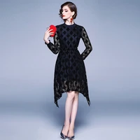 autumn spring irregular lace midi dress ol stand collar long sleeve a line vintage party dress 2021 runway woman clothings66294