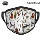 Оркестровые инструменты, утепленная дышащая маска для лица, музыкальные инструменты, симфонический узор, кларнет