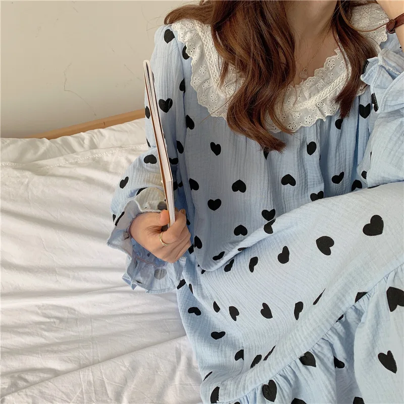 

Women Nightgown Printing Suit Spring And Autumn Sexy Nightwear New Cotton Elegant Nightdress Palace Casual Loose Home Service