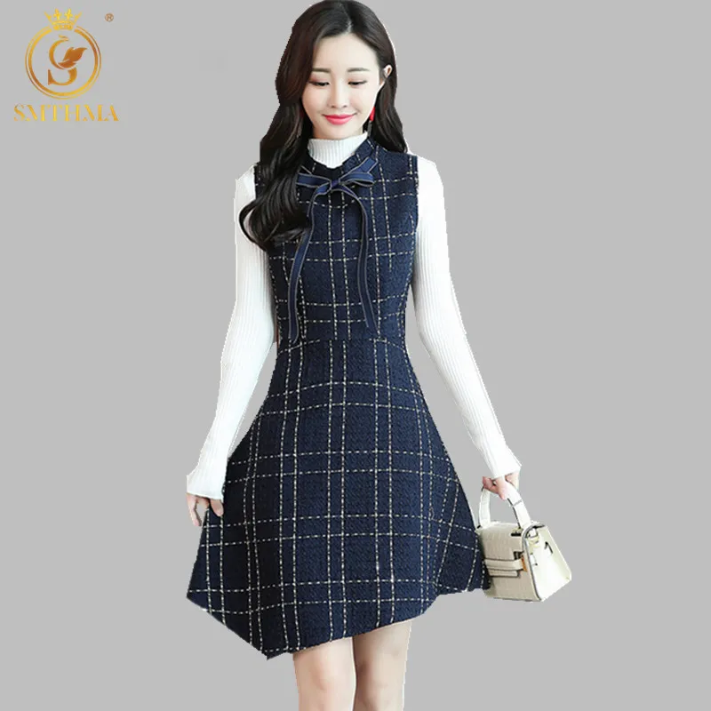 Женское шерстяное твидовое платье подиумное клетчатое без рукавов с бахромой и