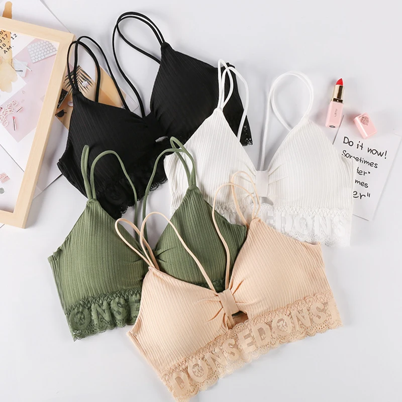 Бюстгальтер женский кружевной хлопок бесшовный укороченный | Спорт и