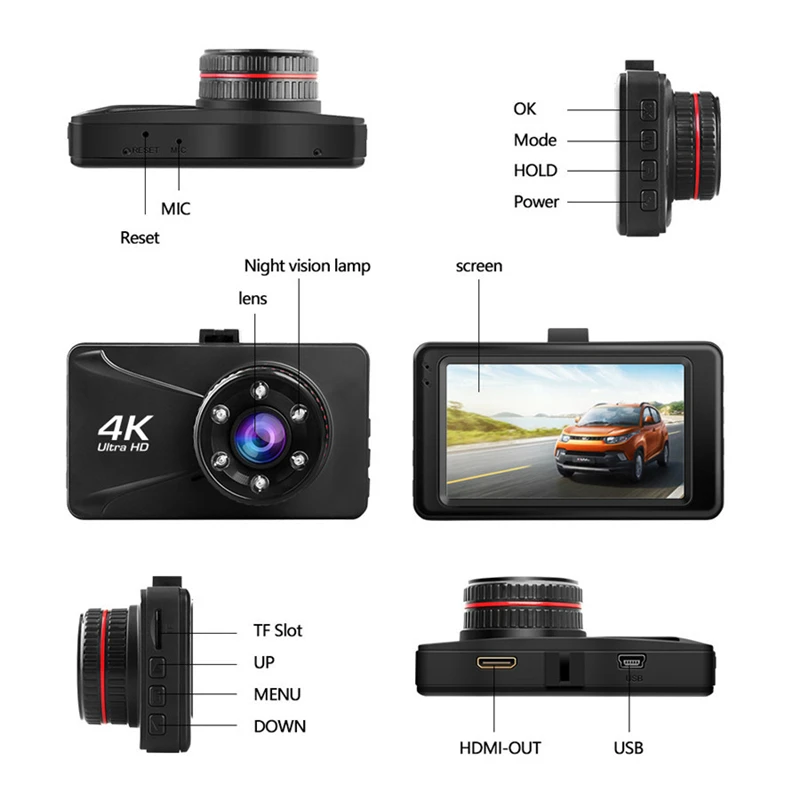 Видеорегистраторы для автомобилей Камера dash Cam 4k 3 дюймов 1080P Full HD