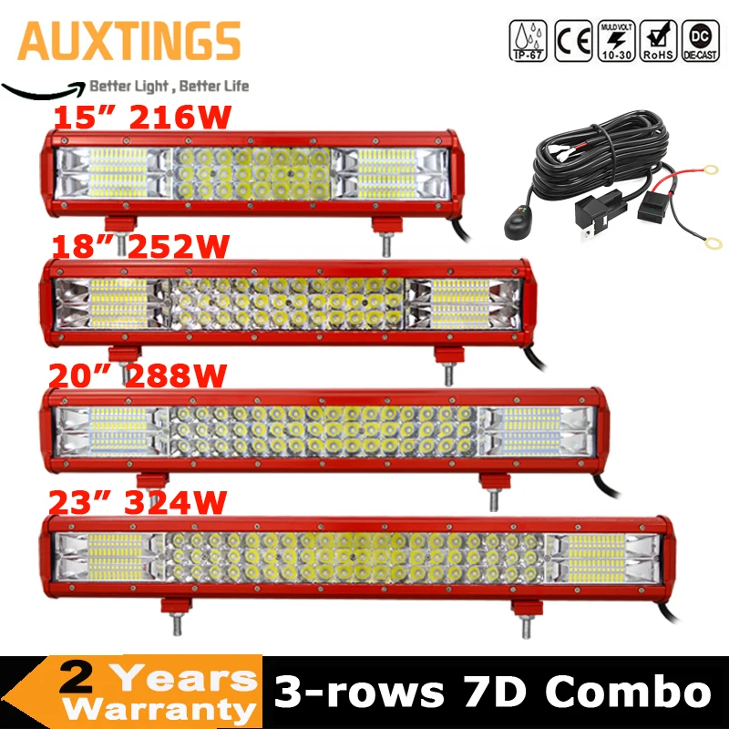 

15 18 20 23in LED Light Bar Offroad Combo Lamp 216W 252W 288W 324W Red 3-rows 12V 24V for Car Truck SUV ATV 4WD 4x4 Boat