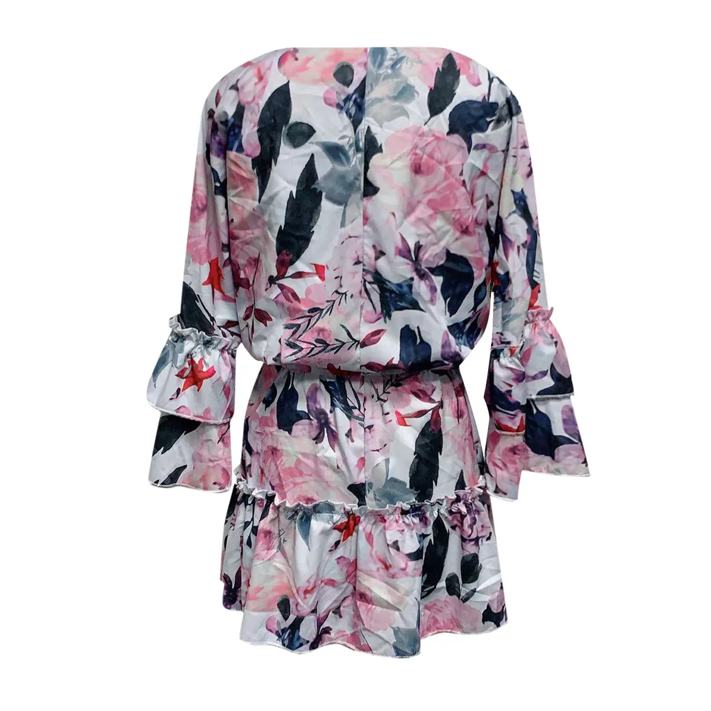 

2021 Trending Dresses for Women Spring Summer V Neck Floral Print Ruffle Casual Party Beach Robe Femme Vestido A Line Mini Dress