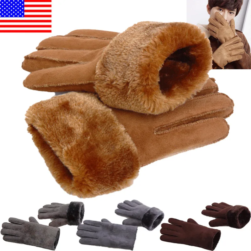 Мужские теплые кожаные перчатки с оленем зимние мужские мягкие черные варежки из