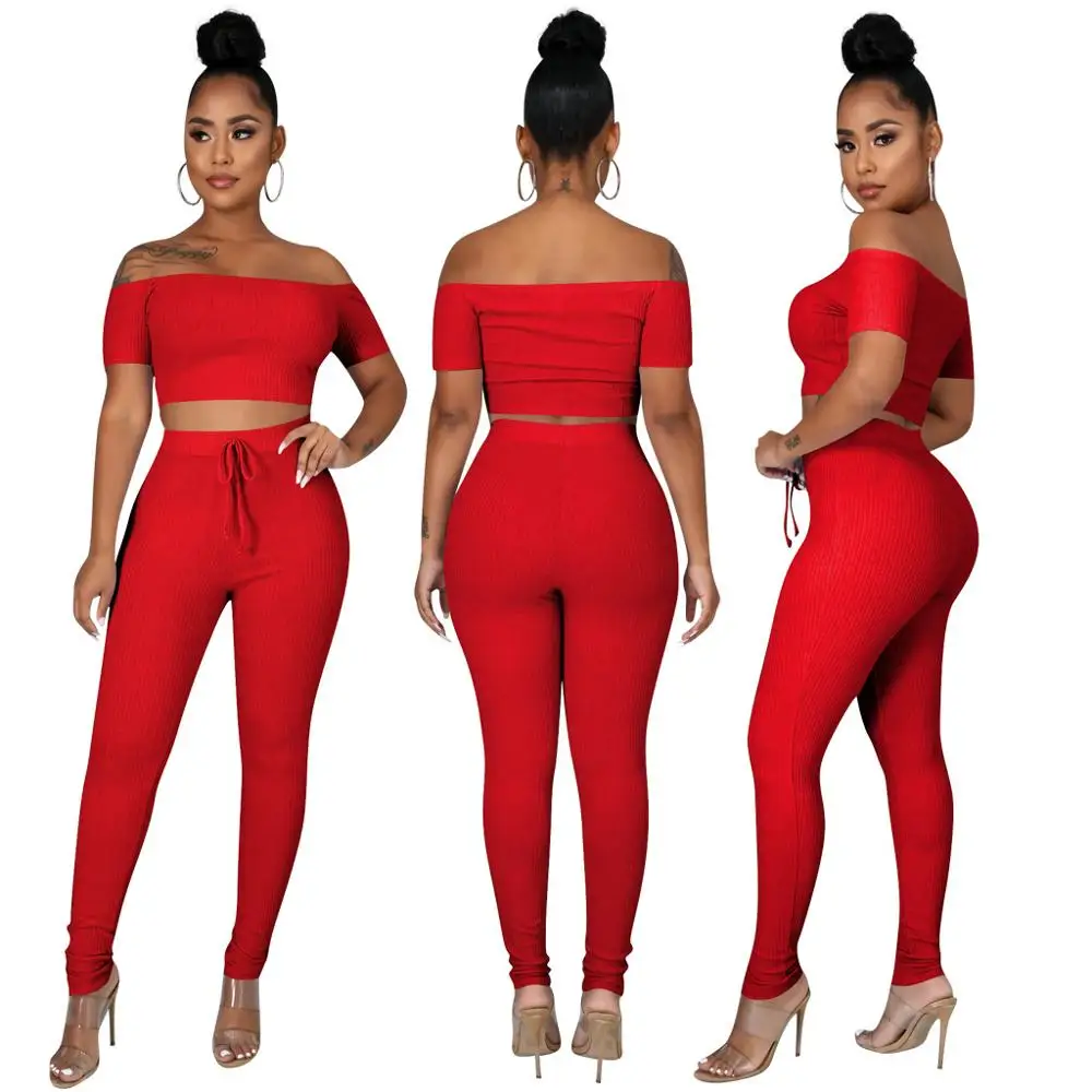 

Women's sport suit, off - shoulder, short - sleeved and trousers 2 - piece suit, suit club suit, bodysuit