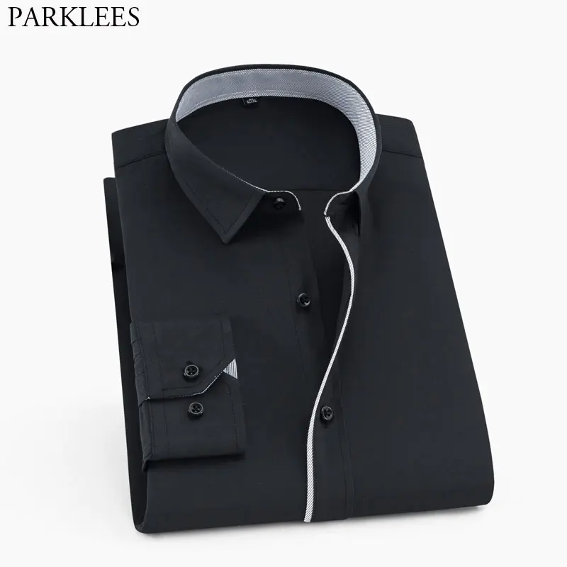 Саржевая Мужская рубашка контрастного цвета с длинным рукавом и квадратным