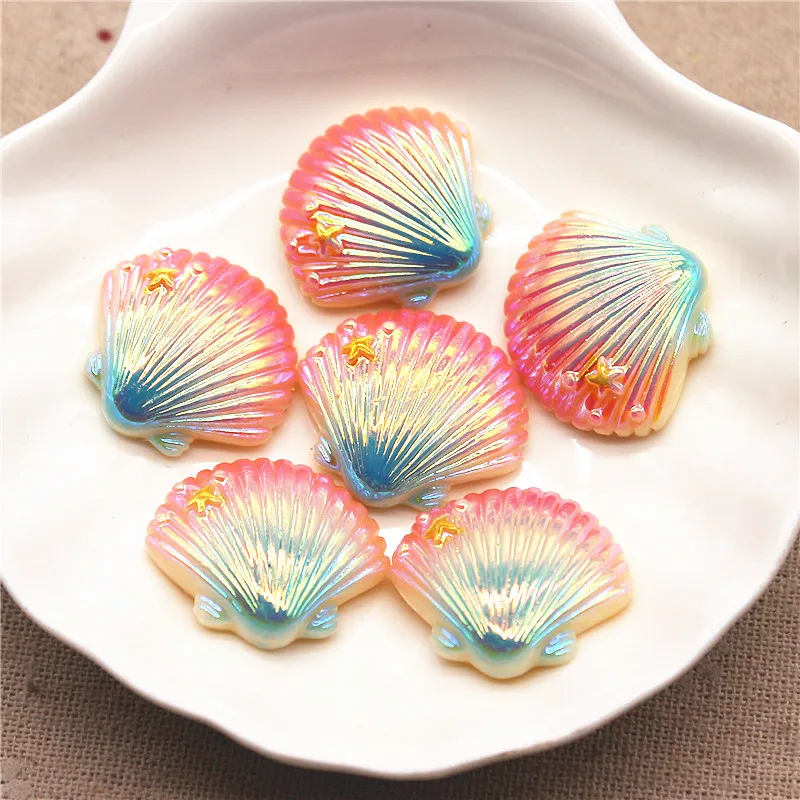 10pcs 25*28mm Shiny Magic Color New Resin Seashell Flat back Cabochon DIY Phone/Craft Home Decoration Accessories - купить по