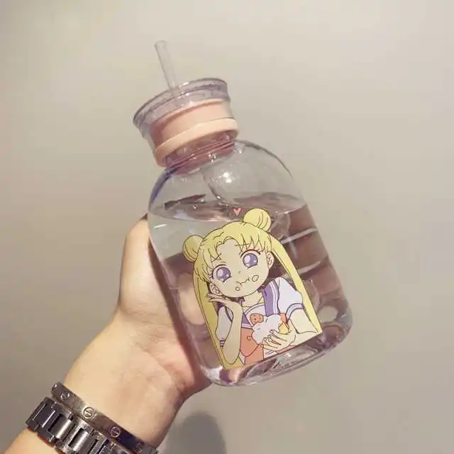 Аниме Луна косплей реквизит Tsukino Usagi мультфильм печатный Пластиковый стакан для