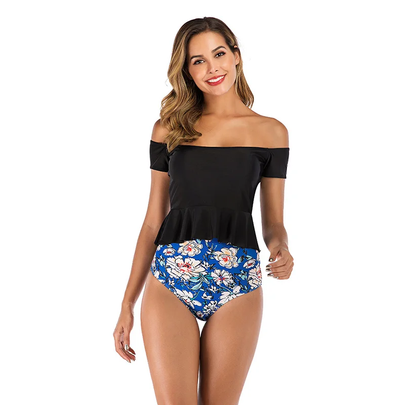 

New Sexy Off Shoulder Bikini Striped Swimsuit Women Brazilian High Waist Bikinis Set Plus Size Swimwear Female Bathing Suit