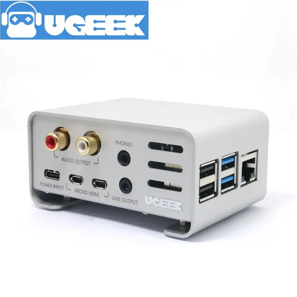 Звуковая карта Aoide UGEEK DAC II Hifi + Raspberry Pi 4 Model B (1 ГБ ОЗУ) алюминиевый чехол в комплекте