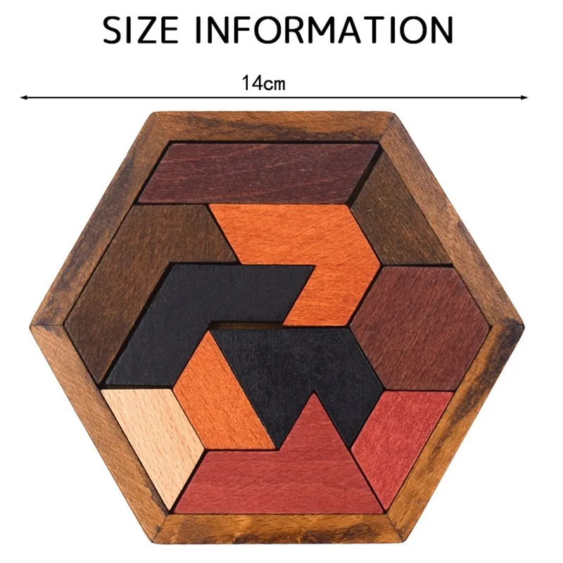 

New Arrival IQ Game Props Wooden Geometric Hexagons Intelligence Jigsaw Puzzle Baby Kid Educational Toy