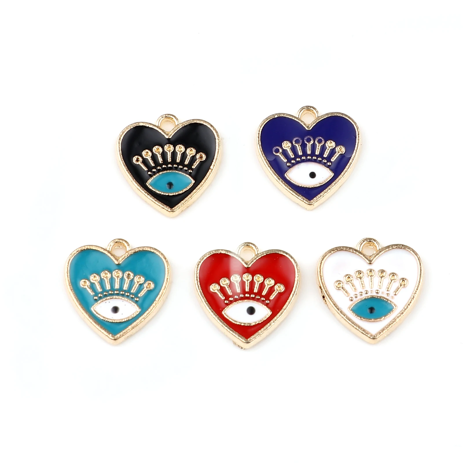 

10 PCs Enamel Heart Evil Eye Charms Zinc Based Alloy Hearts Gold Color Eye Pendants Enamelled Charms For DIY Jewelry 15x 15mm