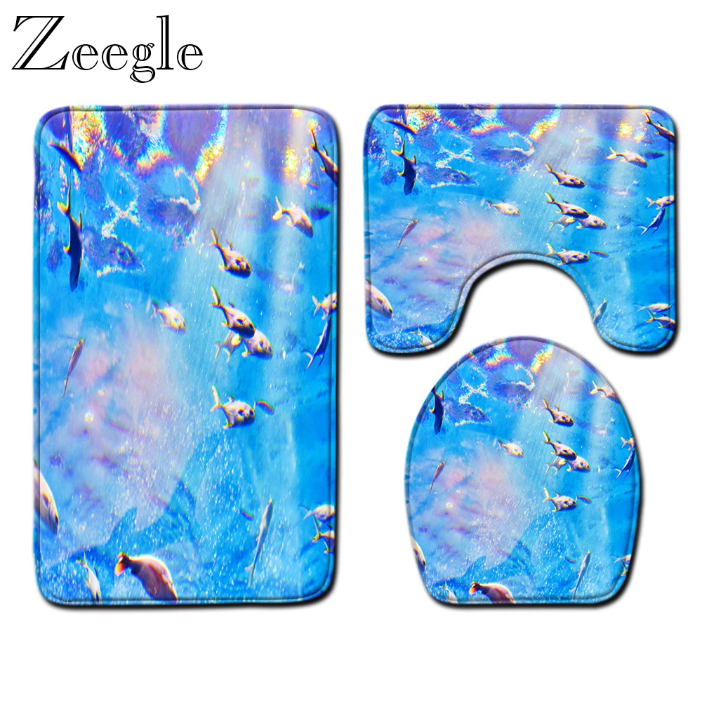 Набор ковров для ванной комнаты с 3D принтом мир океана моющийся коврик унитаза