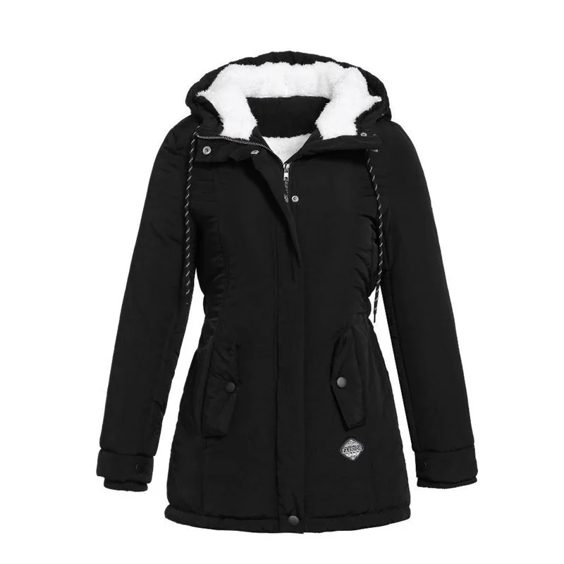 

Женская зимняя однотонная теплая парка с капюшоном и длинным рукавом, на молнии