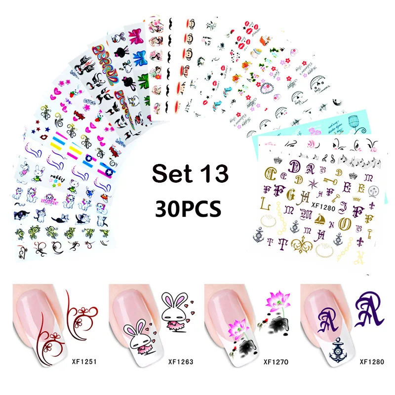 30 шт цветок наклейки для ногтей Переводные бабочки животные кружева перо клейкие