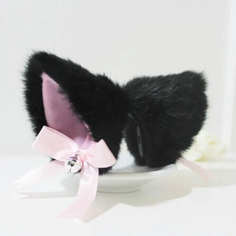 

Hot Sweet Lovely Anime Lolita Cosplay Fancy Neko Cat Ears Hair Clip Black with Bell by happylifehere
