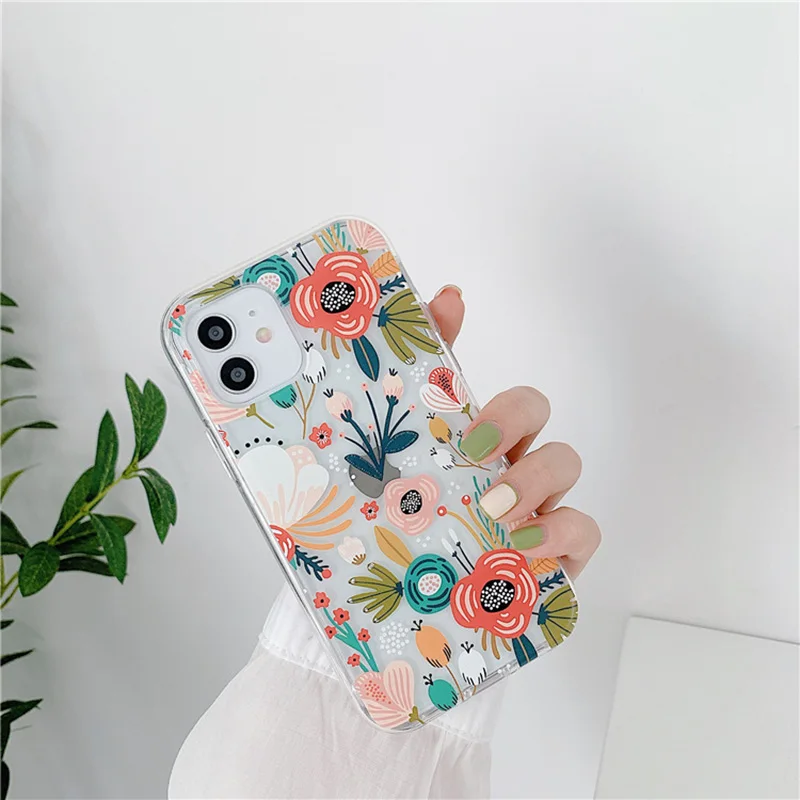 transparent flower phone case for iphone 11 13 pro max x xr xs max 7 8 plus 12 pro max back cover free global shipping