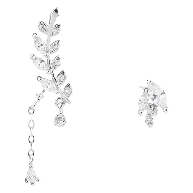 

Delicate Jewelry Crystal Earrings Popular Delicate Design Simple Asymmetric Leaf Shiny Zircon Earrings For Celebration Gifts