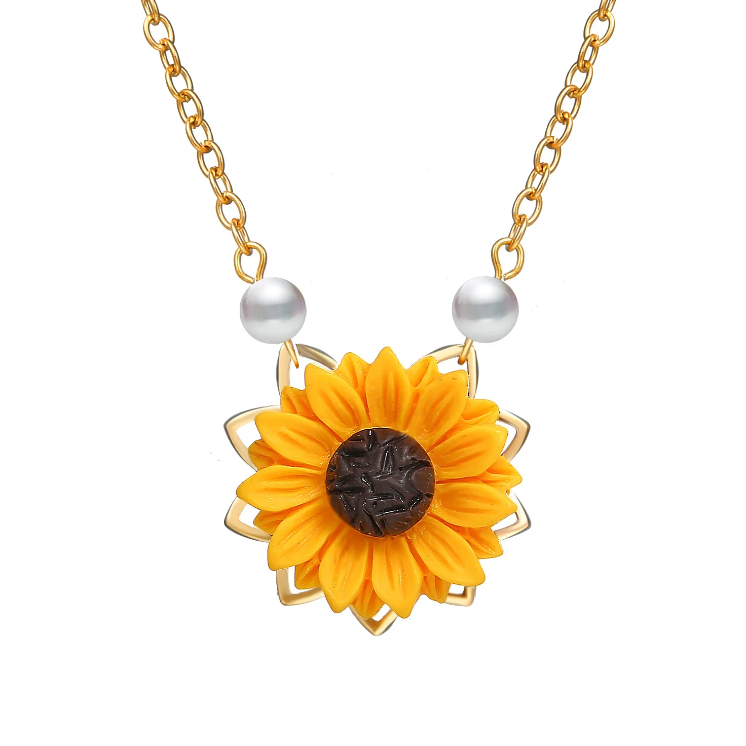 

Vintage Long Necklace Women Artificial Pearl Necklace Pendants Sunflower Pendant Boho Necklaces Fashion Jewelry