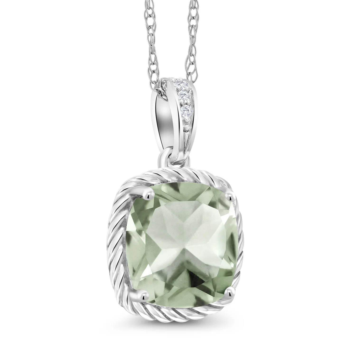 GemStoneKing 2 07 Ct подушка натуральный зеленый прасиолит белый бриллиант 10K БЕЛОЕ