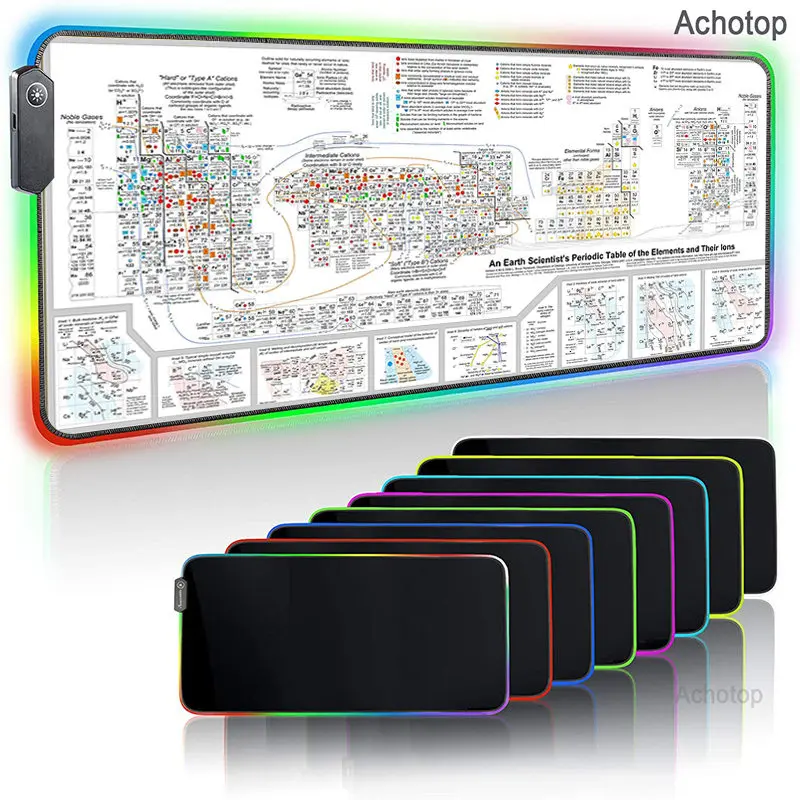 

Periodic Table of The Elements RGB Large mouse pad Desktop Keyboard Mat for Gamer Computer Laptop Rubber LED Gaming mousepad Mat