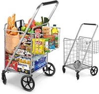 portable jumbo double basket shopping trolley 360%c2%b0 rotating wheels super loading utility shopping trolley