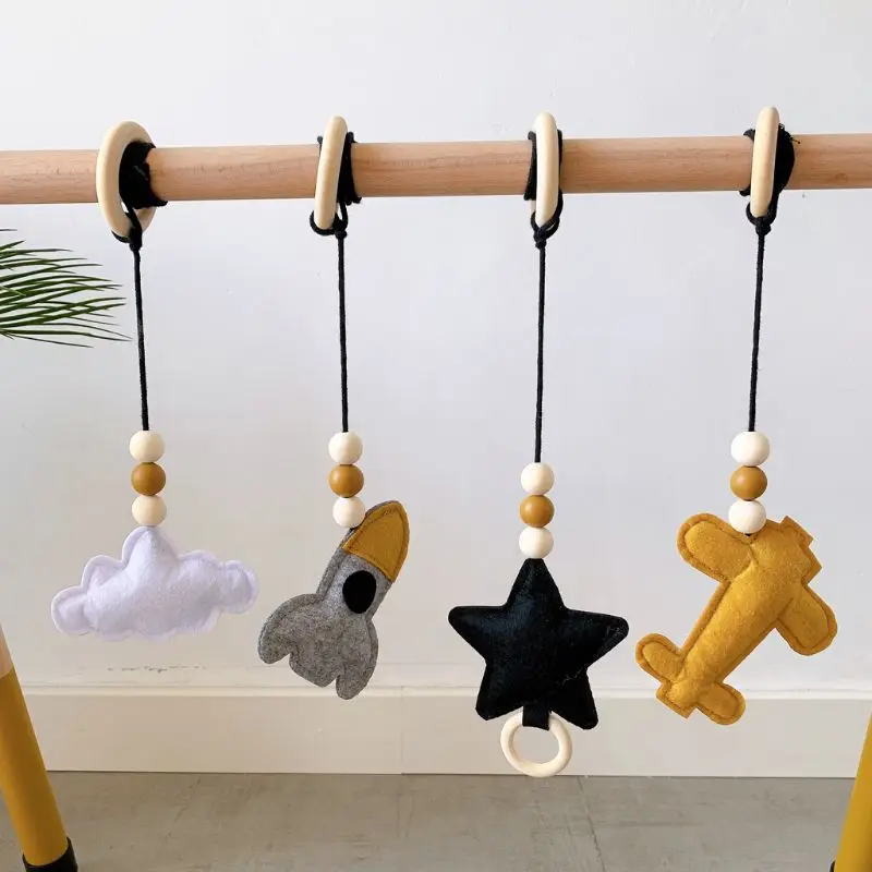 

4Pcs Solid Wood Fitness Rack Pendant Baby Gym Toy Hanging Ornaments Room Decor