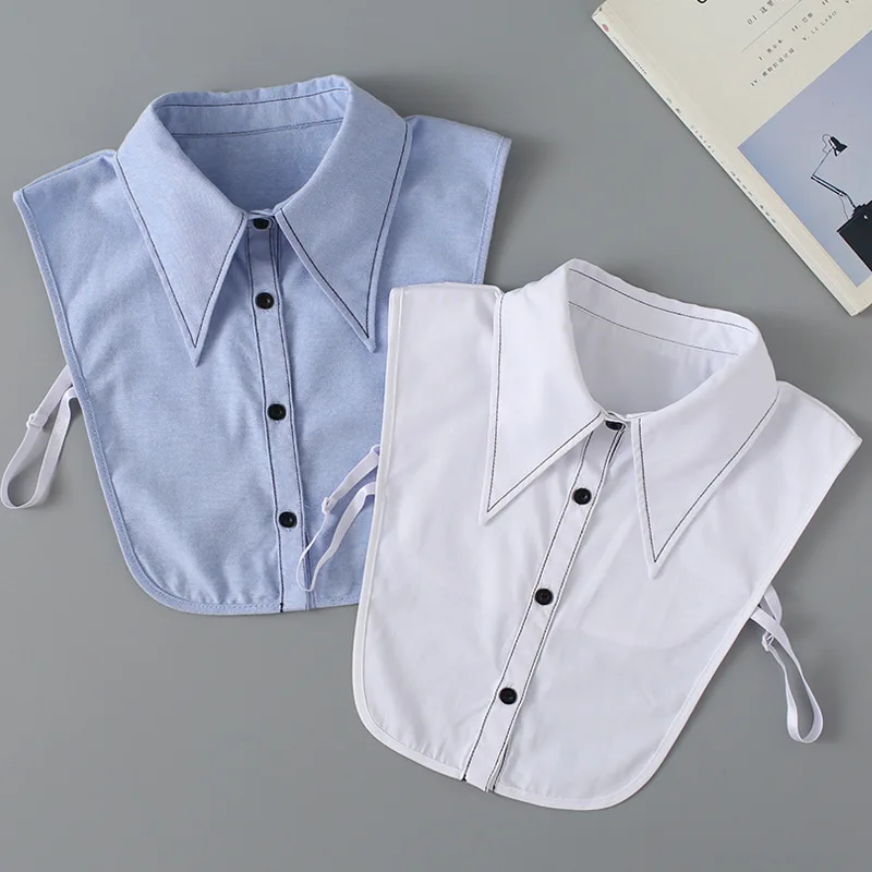 

Новая осенне-зимняя имитация воротника вышивка заостренная белая рубашка синяя Универсальный свитер в офисном стиле съемный воротник