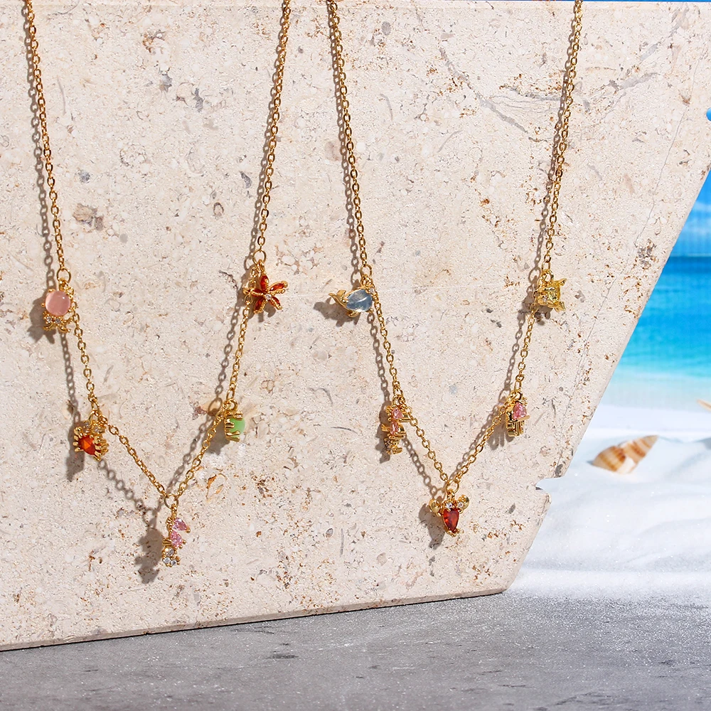

Summer Sunshine 18K Gold Plated Hypoallergenic Cute Animals Dolphin Starfish Octopus Pendant Necklace For Woman Gril