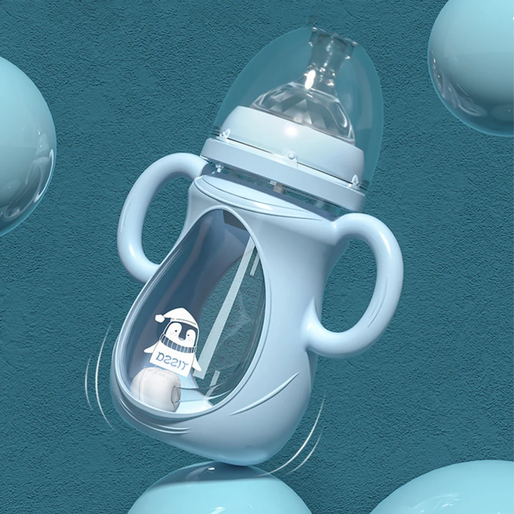 

1Pc Baby Milk Glass Bottle Wide Mouth Feeder Baby Breast Milk Bottle (Blue)