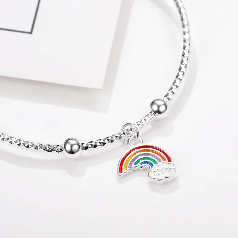 

S990 pure silver rainbow transfer beads ladies bracelet fashion temperament girls wild sweet bracelet 11-0148+16