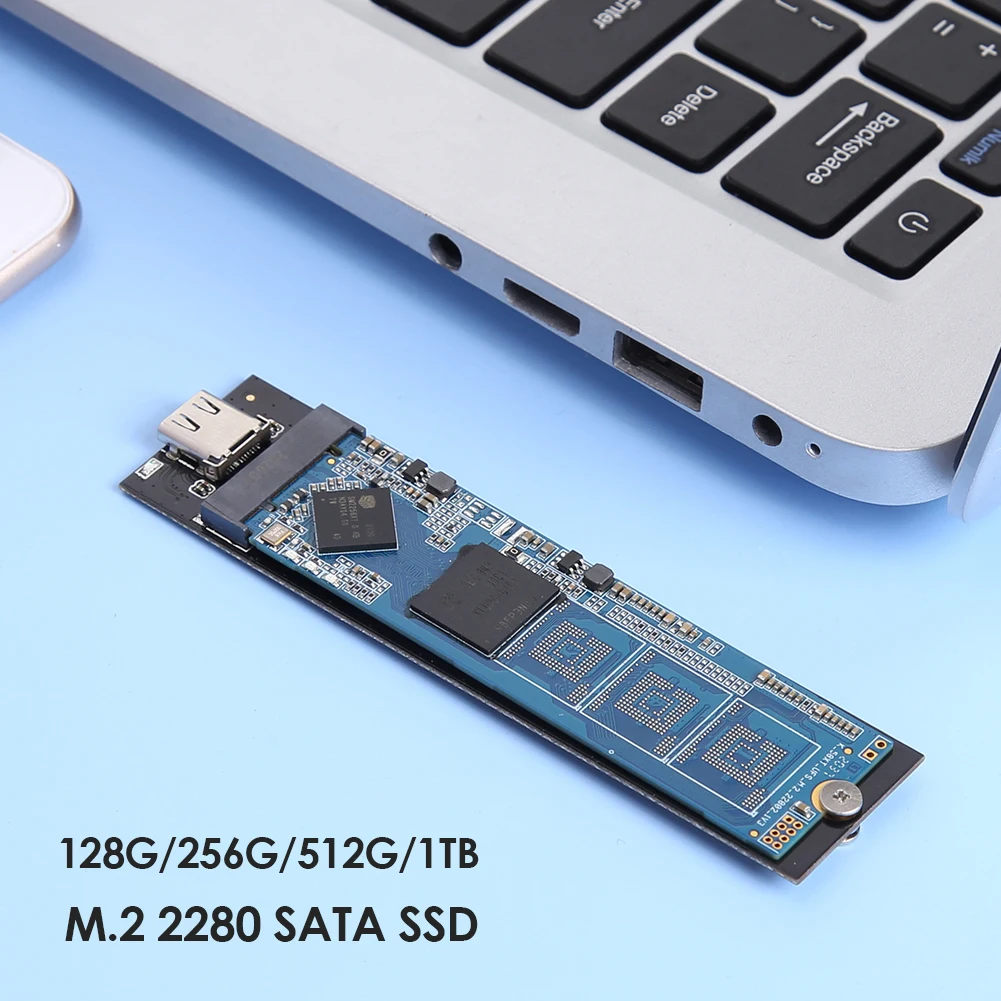 M.2 SATA SSD 128GB 256GB 512GB 1TB 3D NAND NGFF M2 2280 SSD Internal Solid State Drive + USB Type C to M.2 Adapter Kit for Deskt
