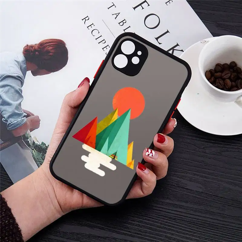

Art painting Mountain sun print Phone Case Transparent Matte for iPhone 7 8 11 12 s mini pro X XS XR MAX Plus cover funda