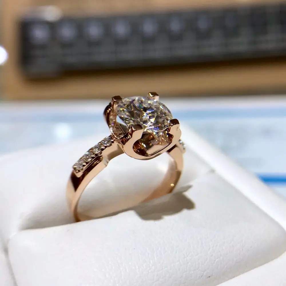 14K розовое золото 4 когти роскошное Moissanite кольцо VVS1 круглая огранка 1ct 2ct 3ct для