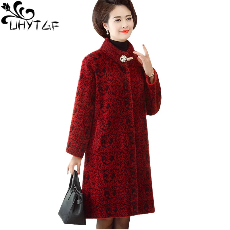 

Роскошная Золотая Бархатная зимняя меховая куртка UHYTGF, женское элегантное длинное пальто для мам, качественное искусственное Пальто 4XL, мод...