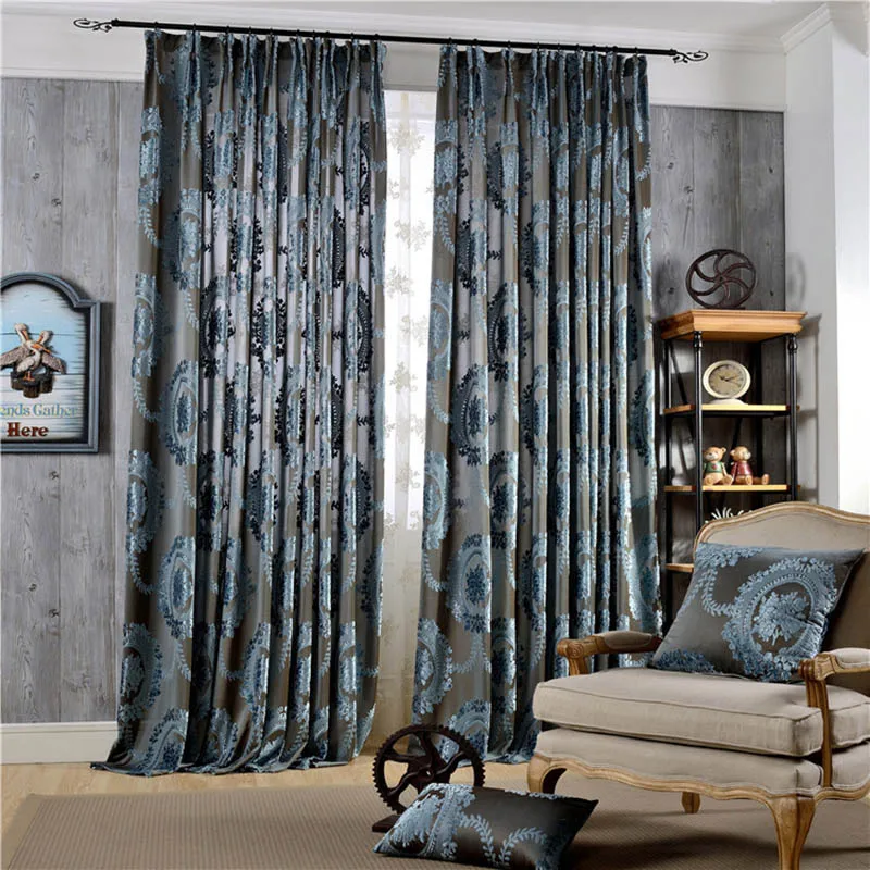 

European Damask Flocked Jacquard Curtains for Living Room Luxury Drapes Window Decoration Classical Shiny Velvet Bedroom Panel