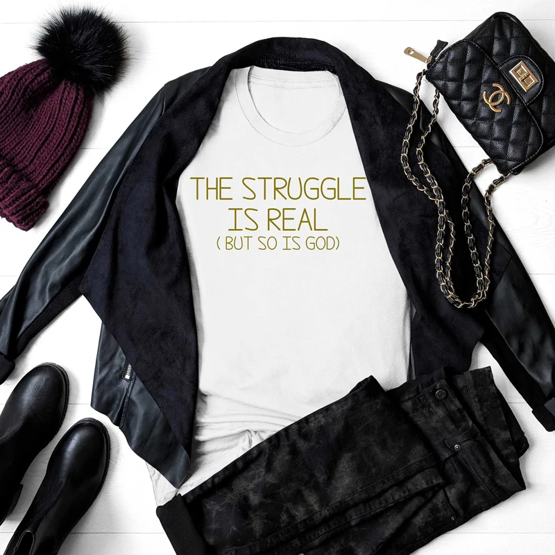 

Футболка женская, с круглым вырезом, повседневная, «Борьба настоящая, но так же, как и Бог», футболка для христианина