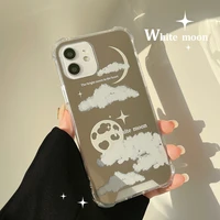retro mirror moon starry sky cloud art phone case for iphone 13 12 11 pro max xs max xr 7 8 plus lens protection case cute cover