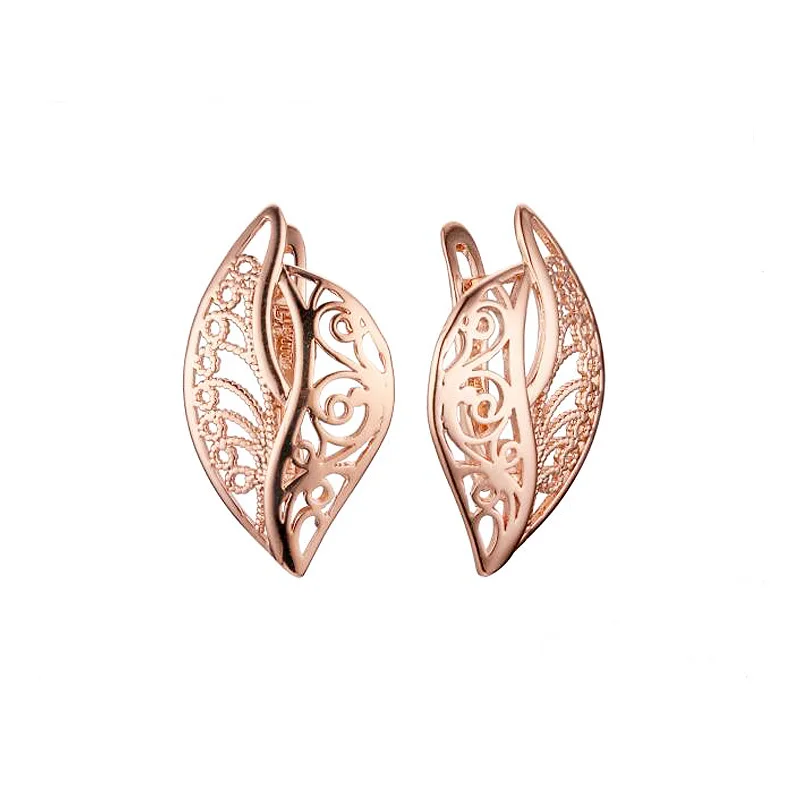 Женские серьги с листьями FJ из меди цвета розового золота 585