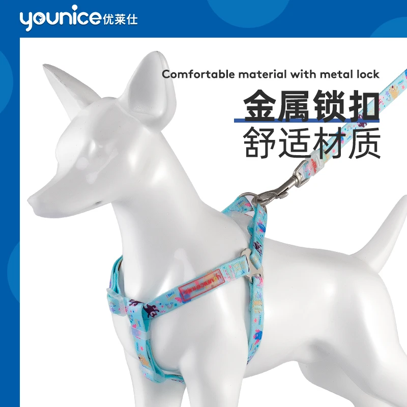 

Younice XGS Personalized Dog Harness WIth Leash Nylon Harness Colorful Printed Dogs Walking Leash for Small Dogs