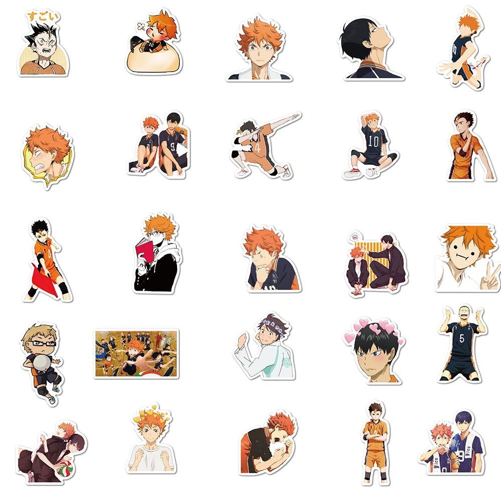 Pegatinas de dibujos animados de Jap&oacute;n para ordenador port&aacute;til, pegatinas impermeables de Haikyuu para bicicleta, guitarra, decoraci&oacute;n de patineta, 10/50/102 Uds.-3