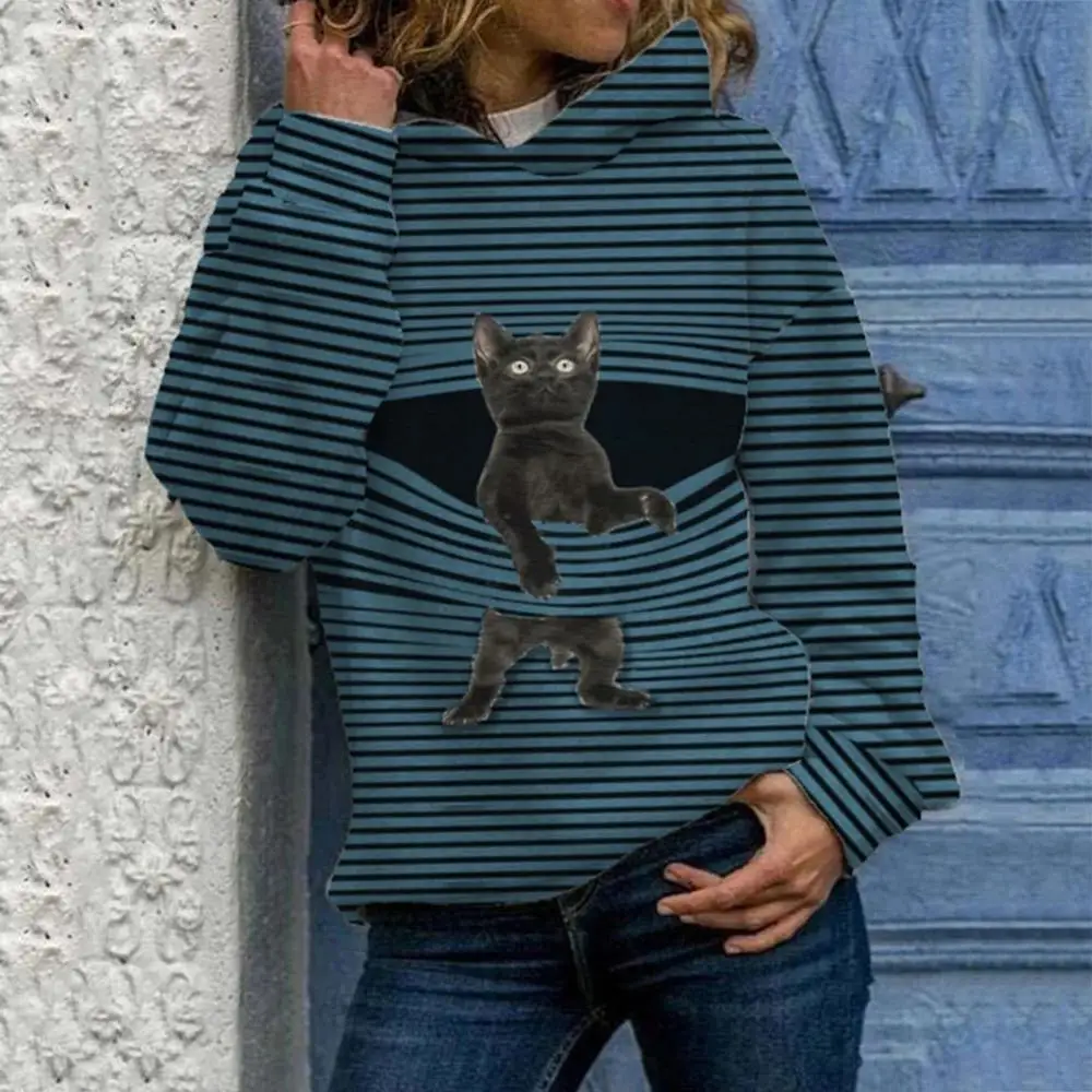 

Women's Long Sleeve Casual Fashion 3D Stripe Printed Soft Hoodie Sweatshirt Fall Winter Shirt Daily Life
