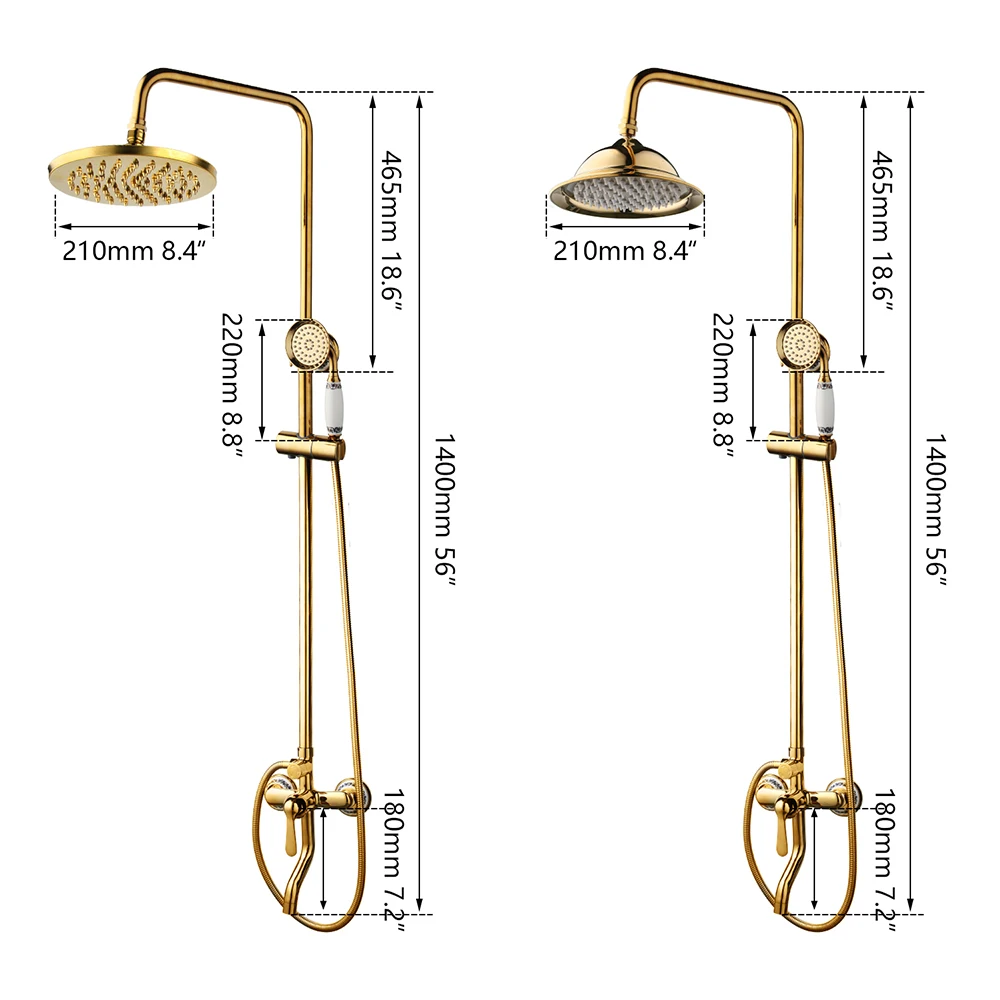 yanksmart luxury golded bathroom rainfall shower faucet set wall mounted round handshower concealed install single mixer tap free global shipping