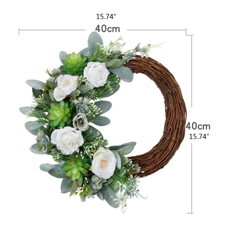 

Artificial Rose Succulent Wreath Flower Spring Summer Door Garland Front Door Window Wreath Wedding Hanging Ornament Hom A9LB
