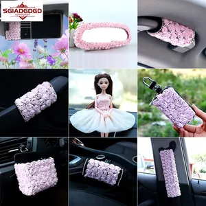 Car handlebar armrest cover interior handbrake cover seat belt shoulder cover handle cover rose decoration